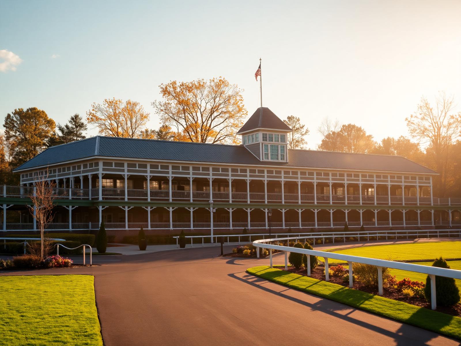 Keeneland grandstand in autumn light